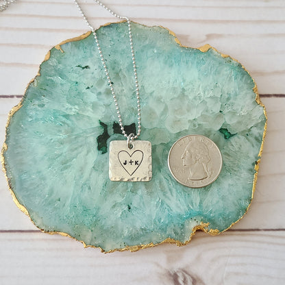 Initials In Heart Square Shaped Couples Necklace