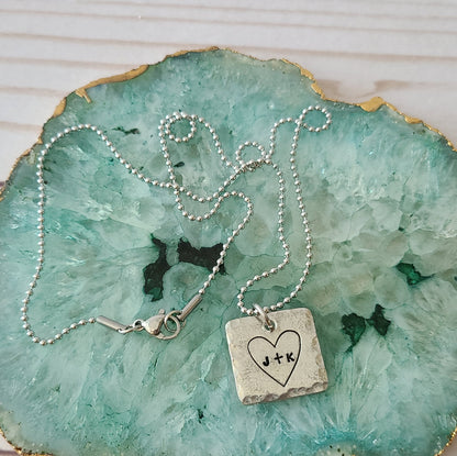 Initials In Heart Square Shaped Couples Necklace