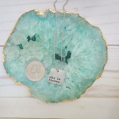She Is Fierce Square Necklace