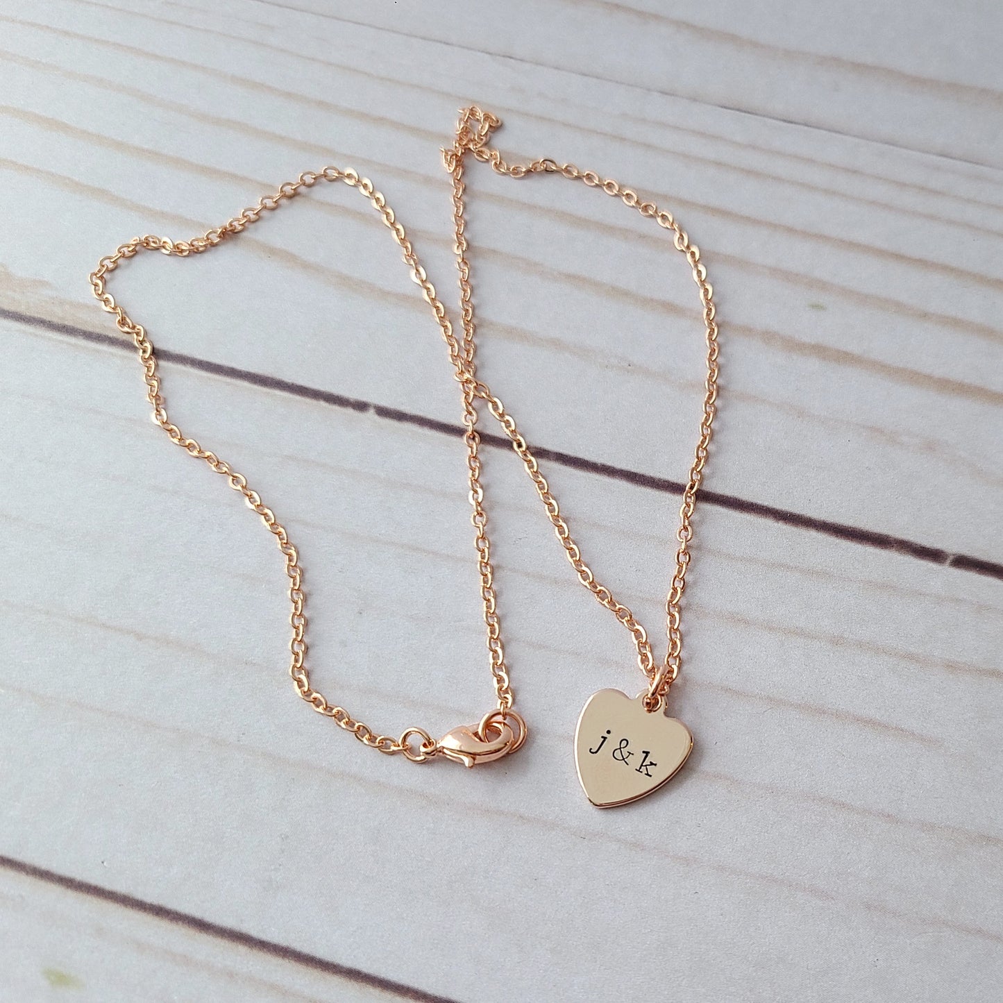 Tiny Rose Gold Heart Couples Initial Necklace
