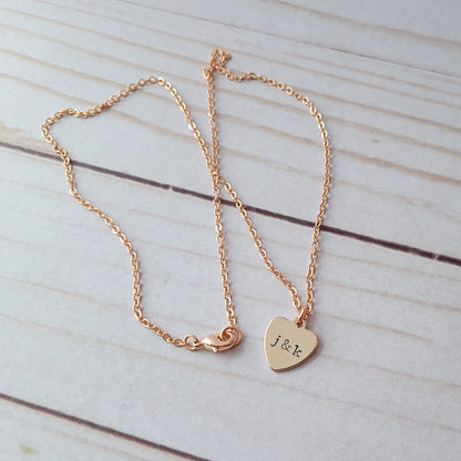 Tiny Rose Gold Heart Couples Initial Necklace