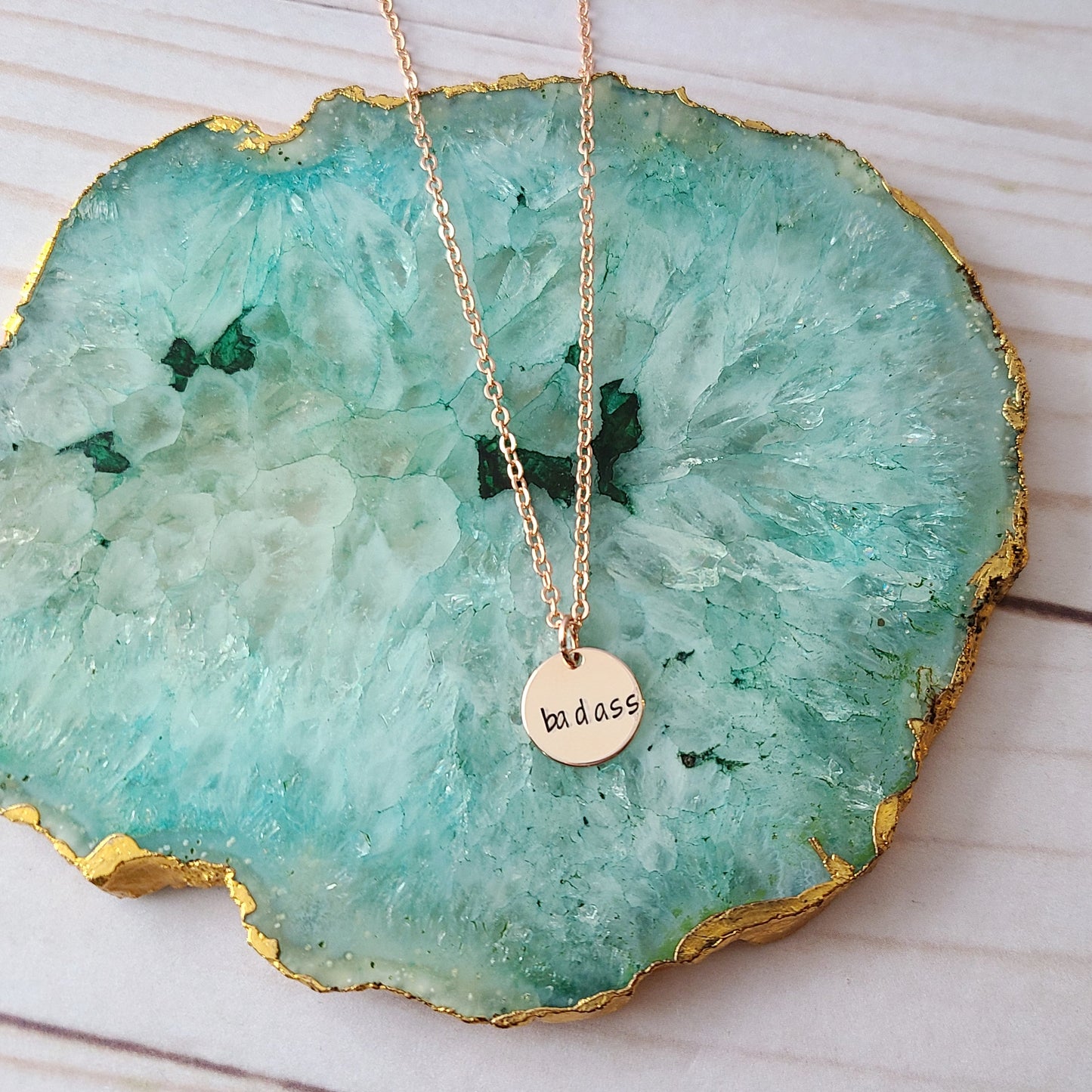 Tiny Rose Gold Badass Disc Necklace - Choose Your Word