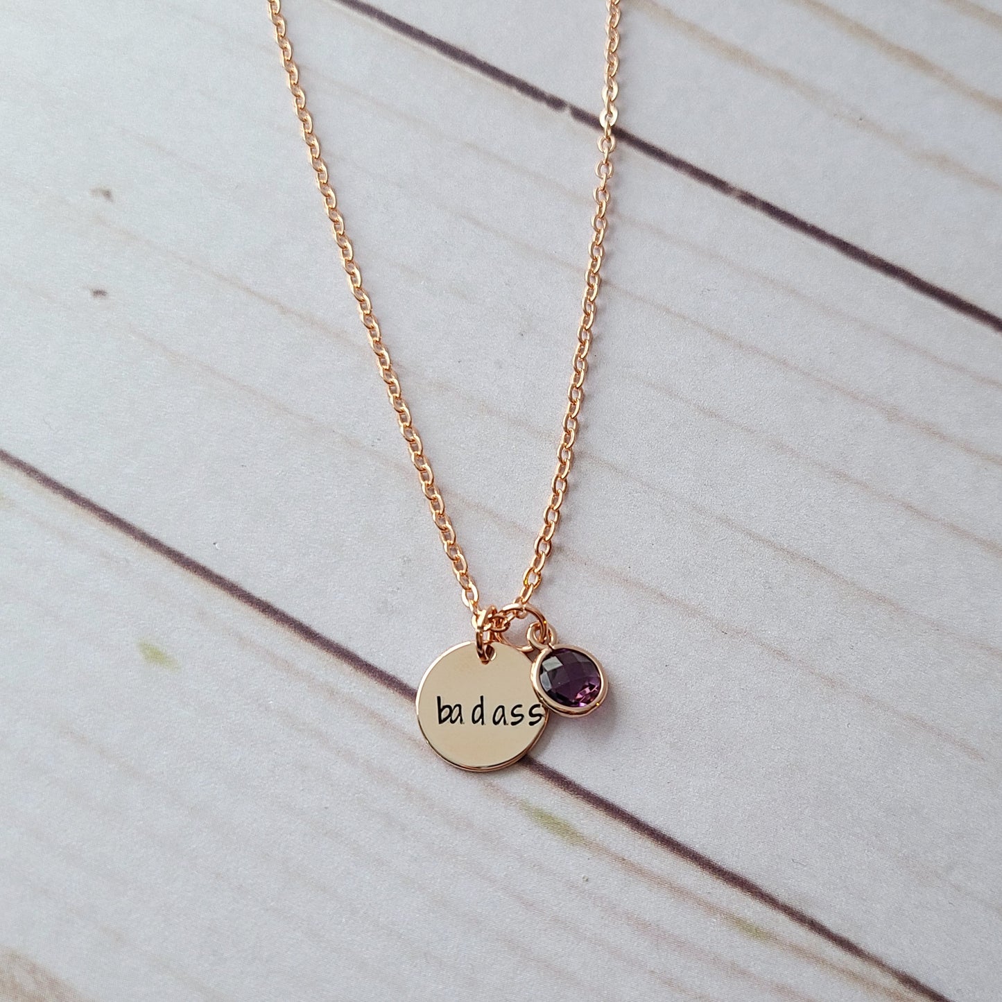 Tiny Rose Gold Badass Disc Necklace - Choose Your Word