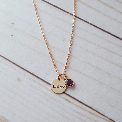 Tiny Rose Gold Badass Disc Necklace - Choose Your Word