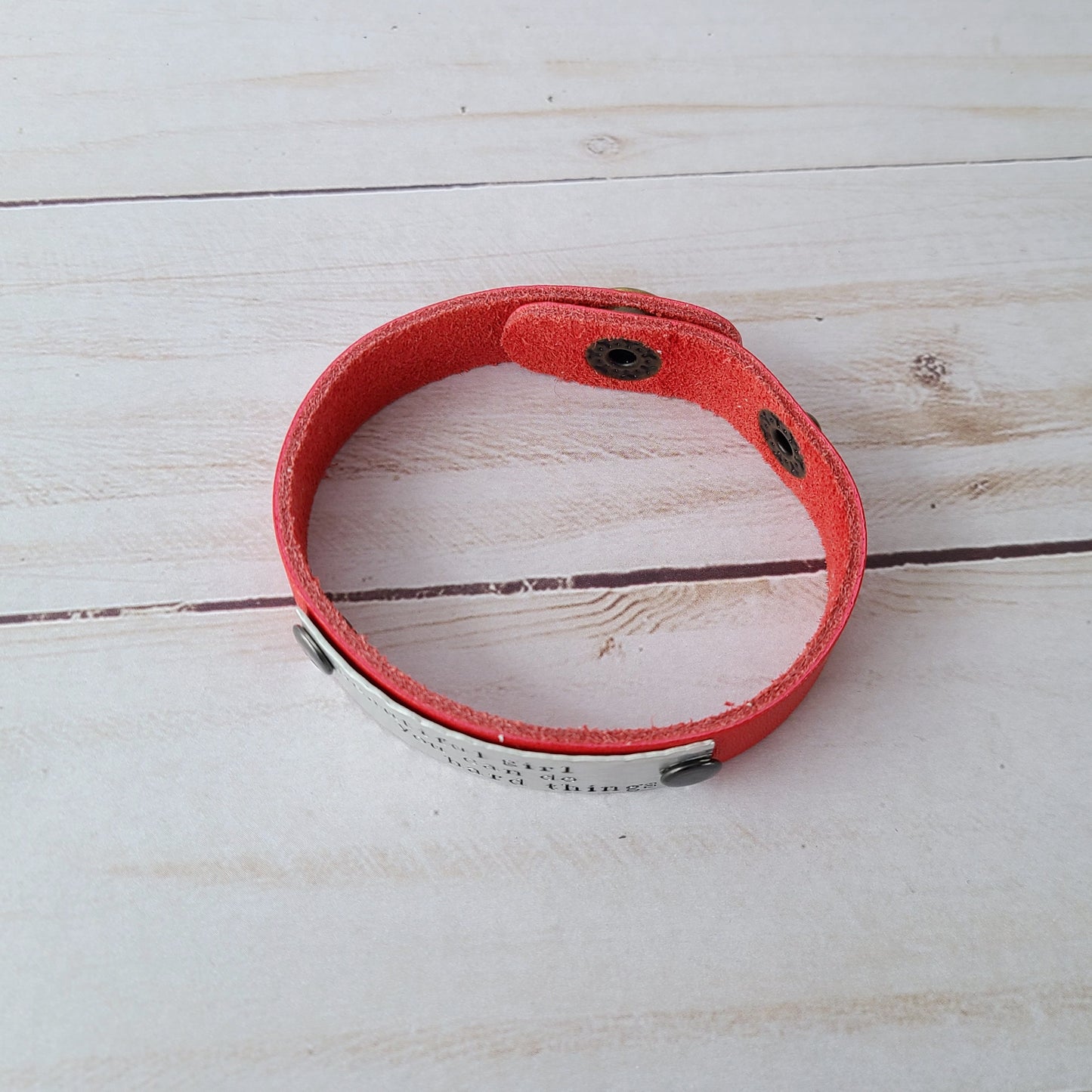 Beautiful Girl You Can Do Hard Things - Red Leather Cuff Bracelet