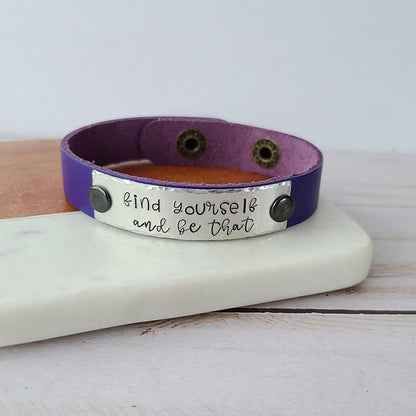 Find Yourself And Be That - Purple Leather Cuff Bracelet