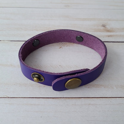Find Yourself And Be That - Purple Leather Cuff Bracelet