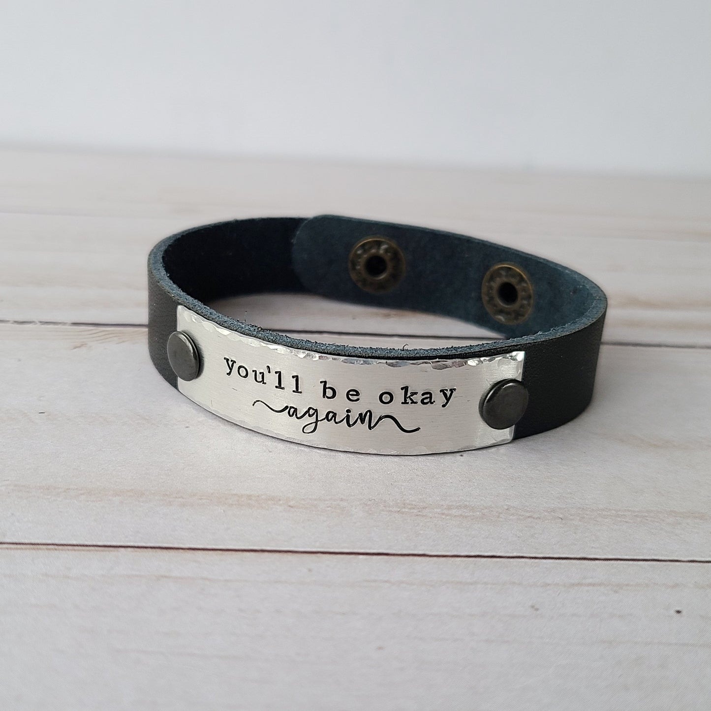 You'll Be Okay Again - Black Leather Cuff Bracelet