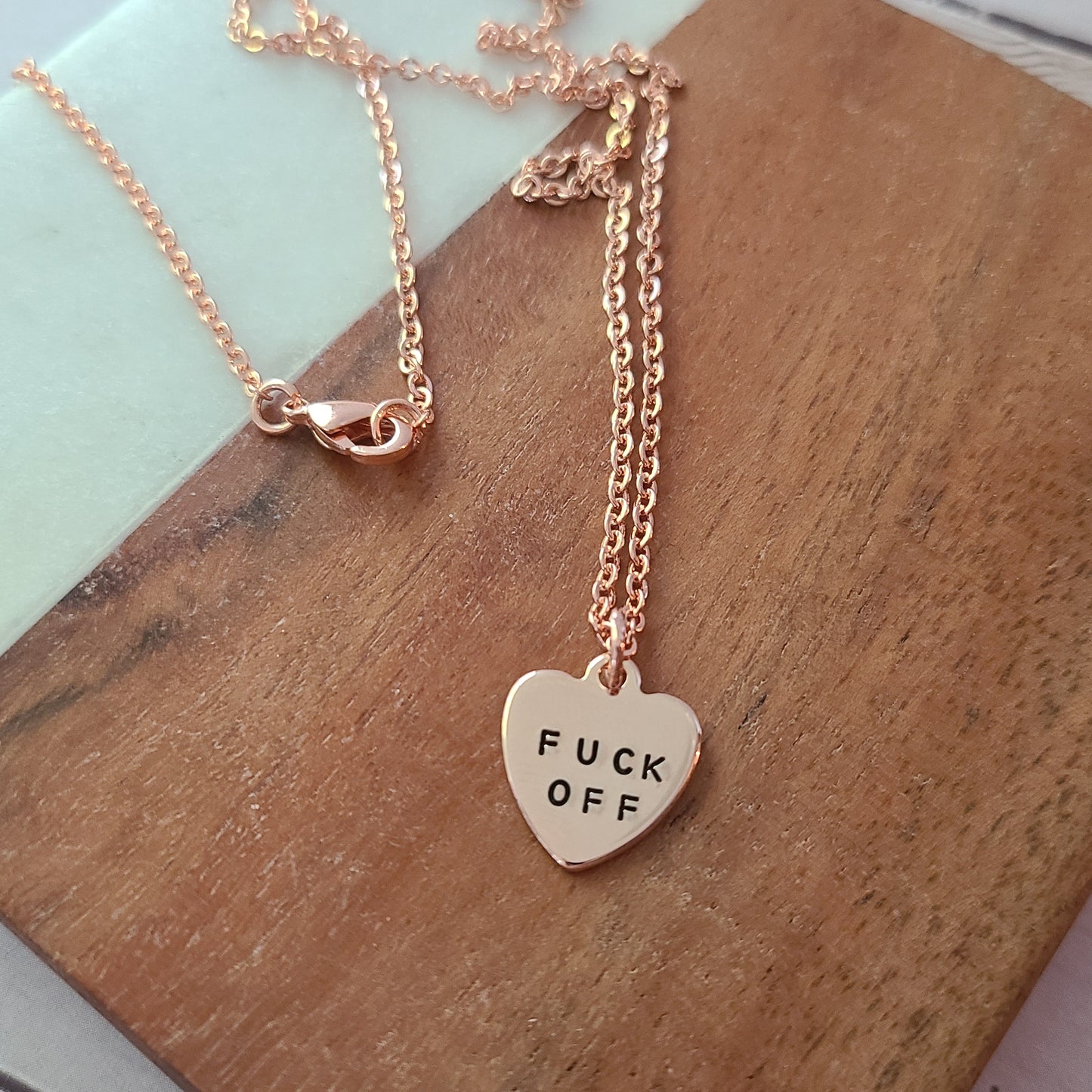 MATURE Tiny Rose Gold Fuck Heart Pendant