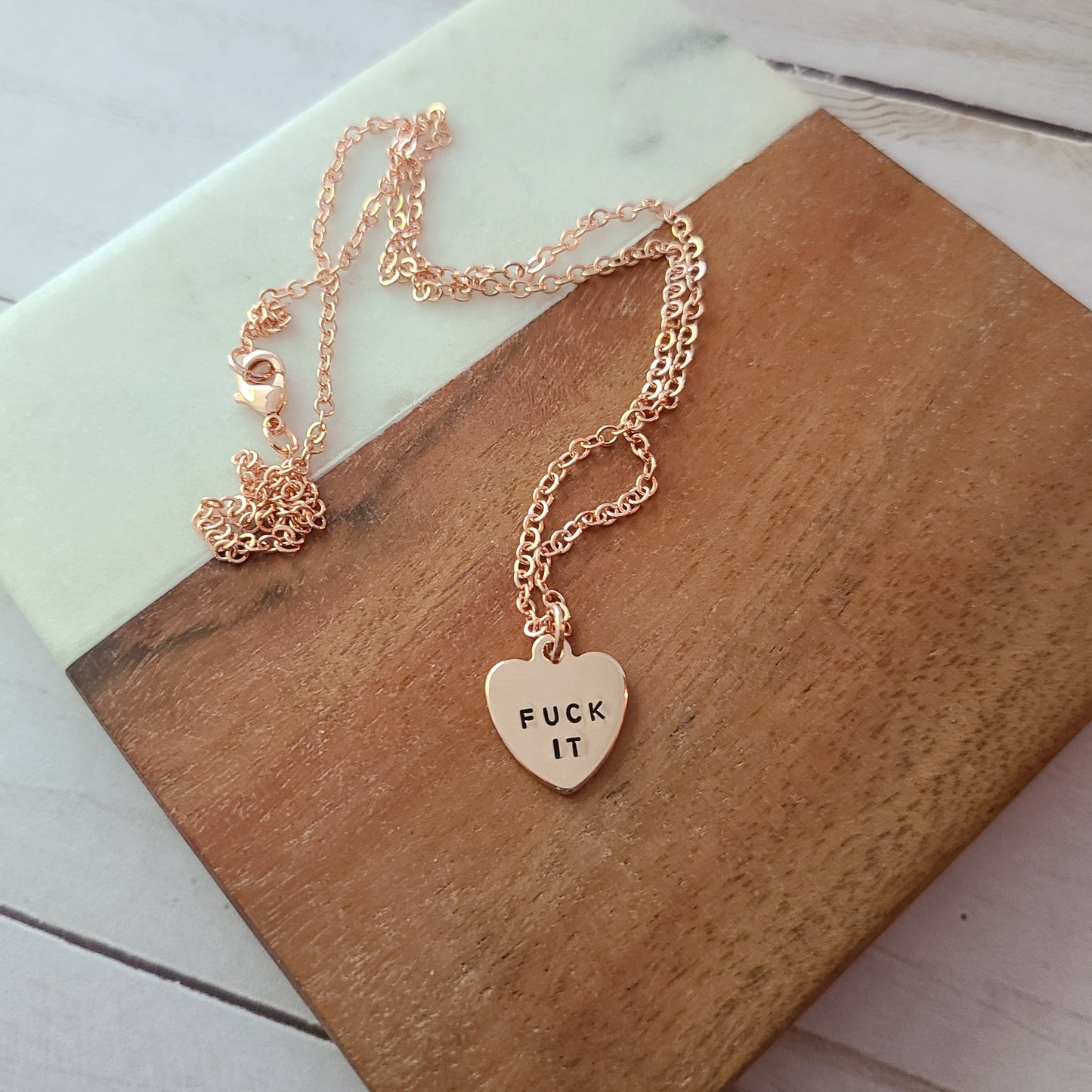 MATURE Tiny Rose Gold Fuck Heart Pendant