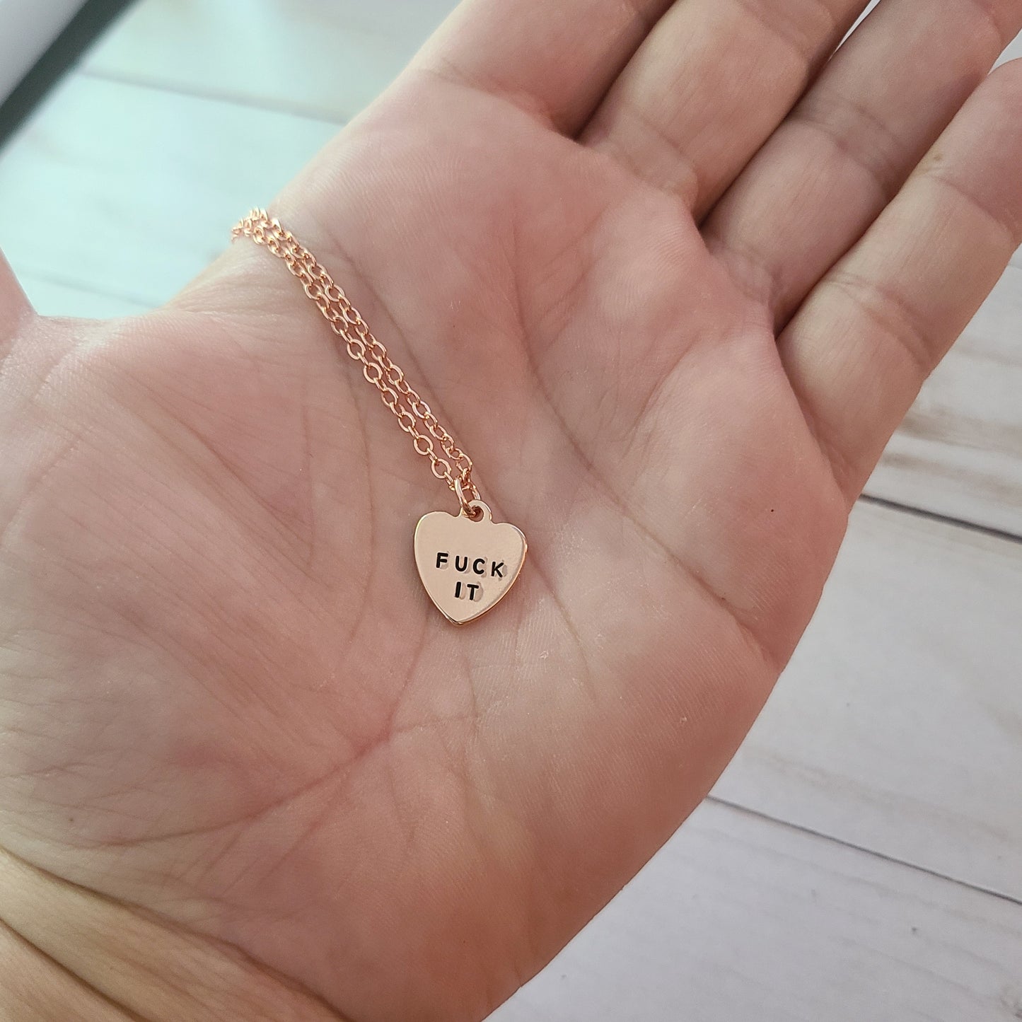 MATURE Tiny Rose Gold Fuck Heart Pendant