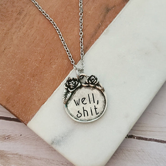 Well, Shit - Floral Border Necklace