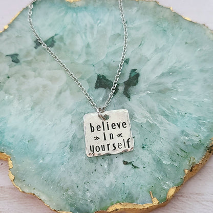 Believe In Yourself - Square Pewter Necklace