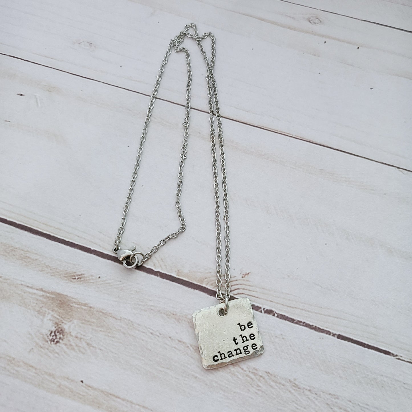 Be The Change - Square Pewter Necklace