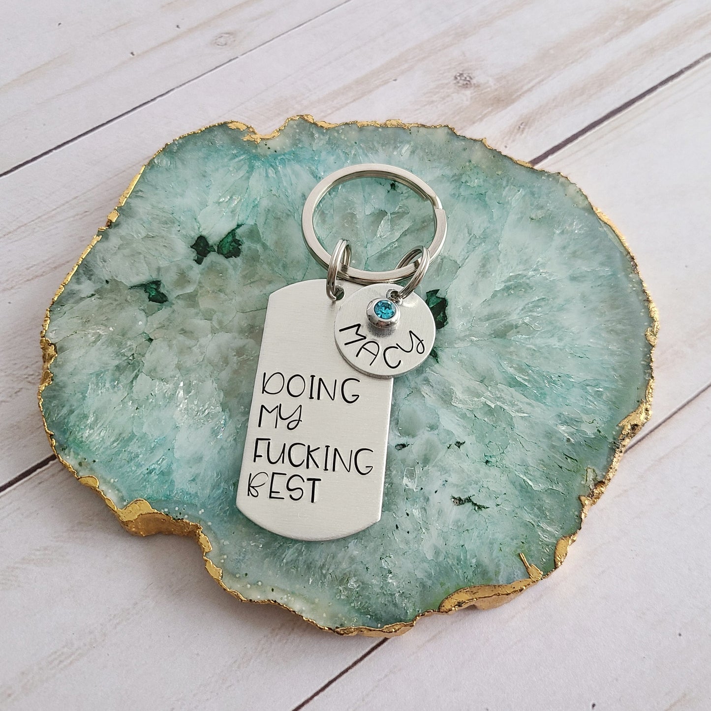 Doing My Fucking Best Keychain, Funny Sweary Hand Stamped Keychain for Bestie, Small Birthday Gift for Friend