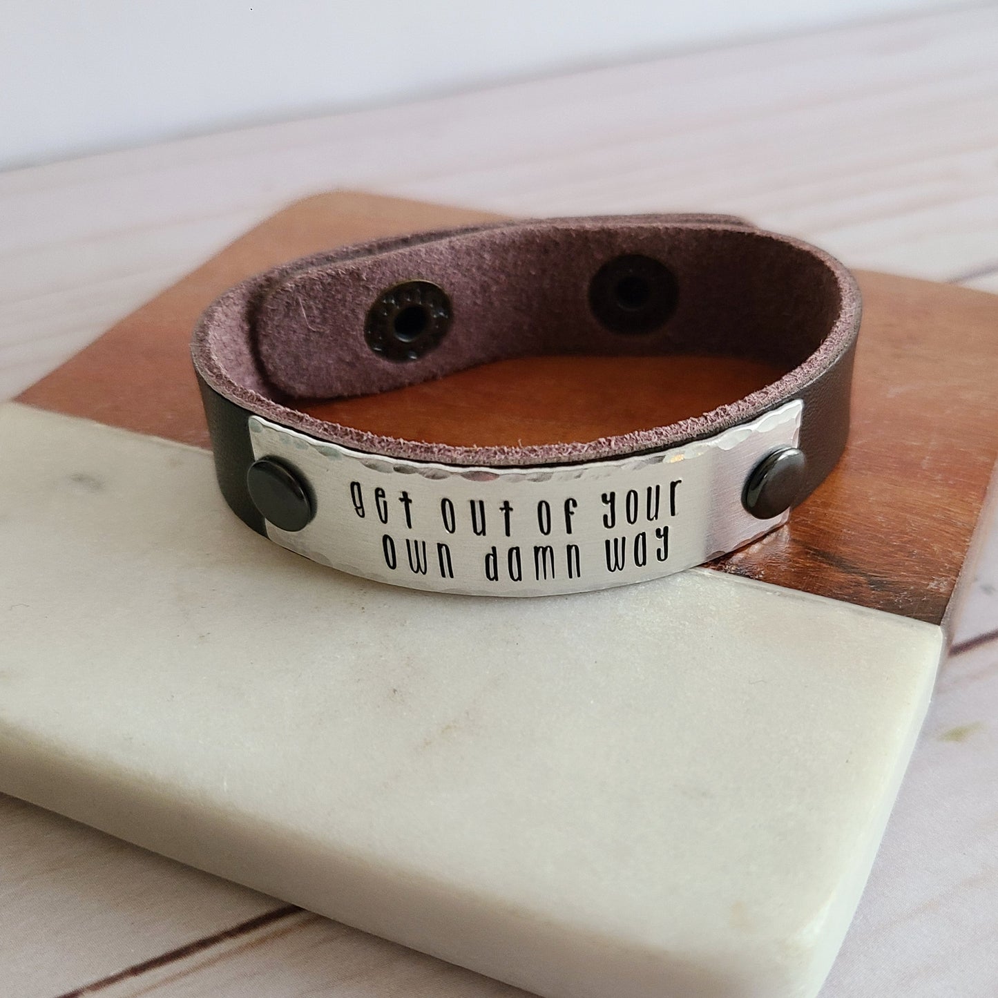 Get Out Of Your Own Damn Way - Brown Leather Cuff Bracelet