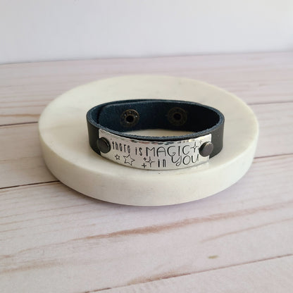 There Is Magic In You - Black Leather Cuff Bracelet