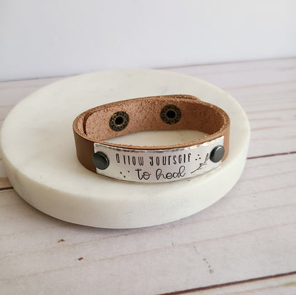 Allow Yourself to Heal - Natural Brown Leather Cuff Bracelet