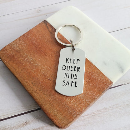 Keep Queer Kids Safe Keychain w/ name pronoun option and wristlet option