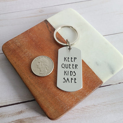 Keep Queer Kids Safe Keychain w/ name pronoun option and wristlet option