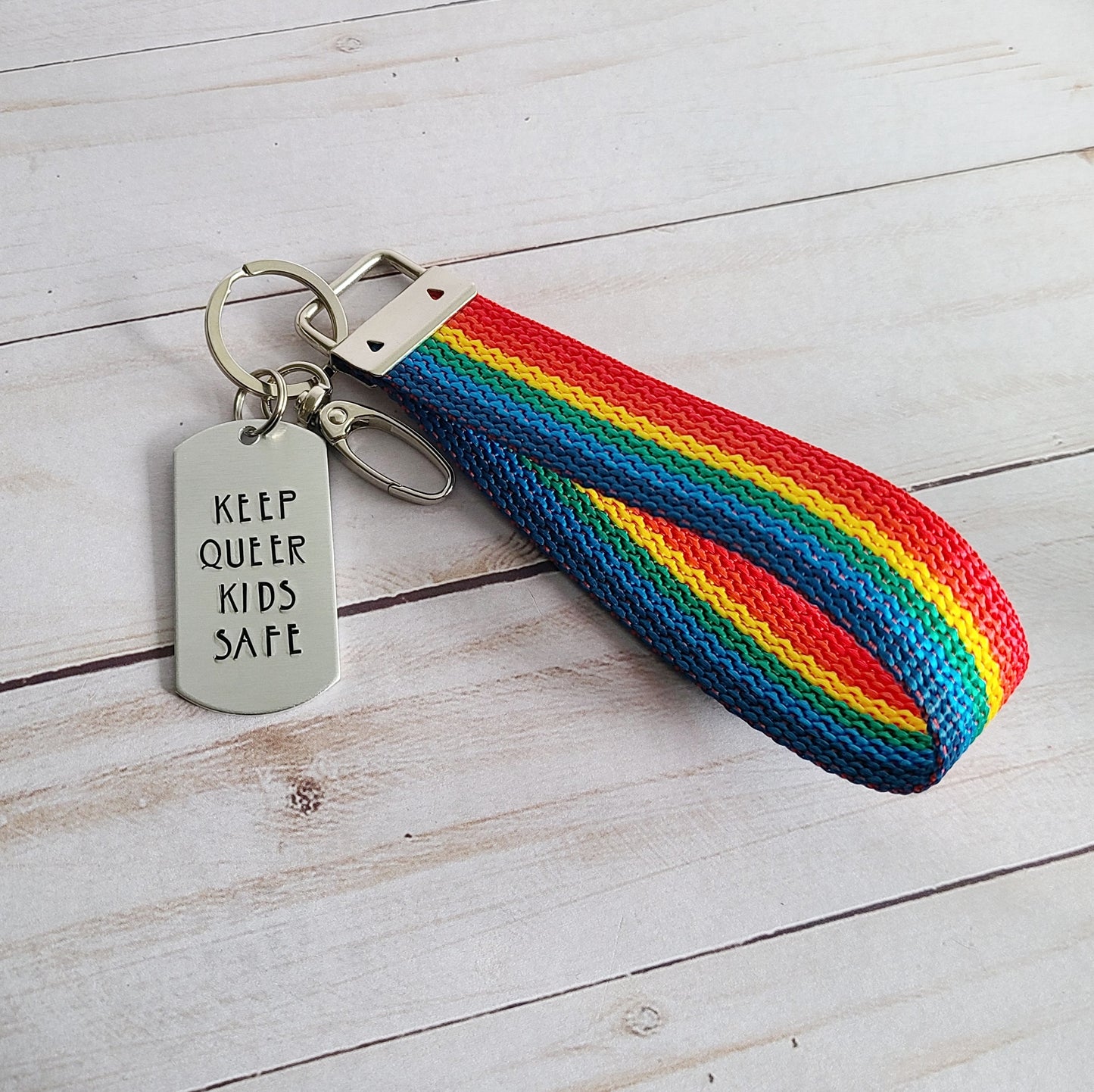 Keep Queer Kids Safe Keychain w/ name pronoun option and wristlet option