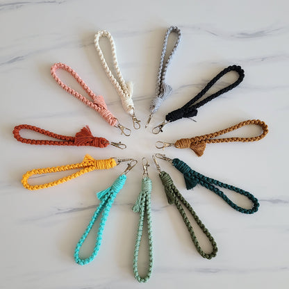 Flat Macrame Wristlet Keychain with Fringe