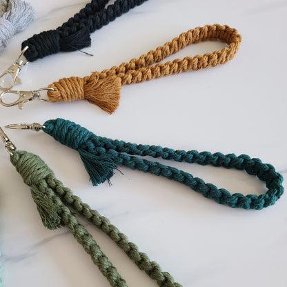 Flat Macrame Wristlet Keychain with Fringe