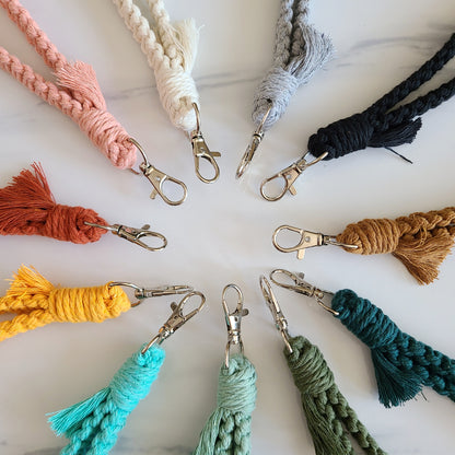 Flat Macrame Wristlet Keychain with Fringe