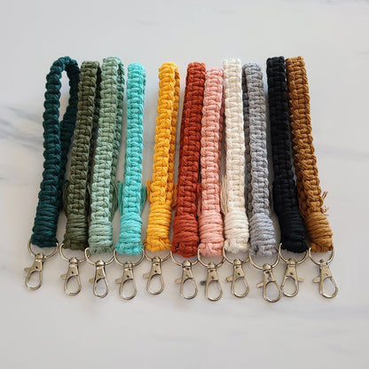 Flat Macrame Wristlet Keychain with Fringe