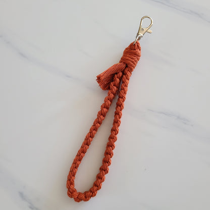 Flat Macrame Wristlet Keychain with Fringe