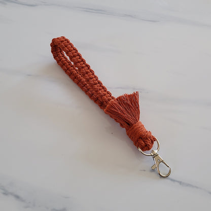 Flat Macrame Wristlet Keychain with Fringe