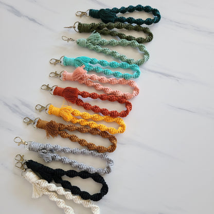 Spiral Macrame Wristlet Keychain with Fringe