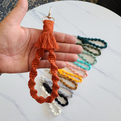 Spiral Macrame Wristlet Keychain with Fringe