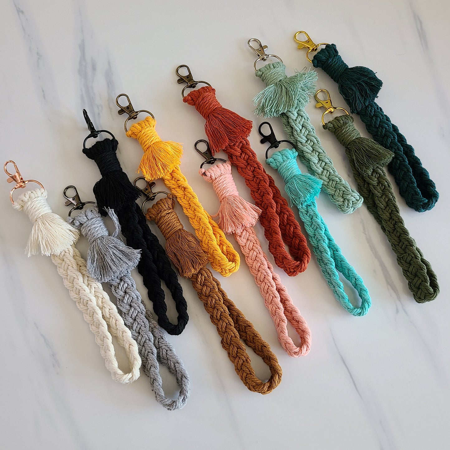 Braided Macrame Wristlet Keychain with Fringe