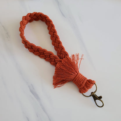 Braided Macrame Wristlet Keychain with Fringe