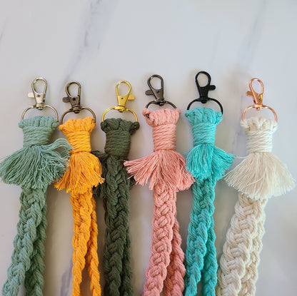 Braided Macrame Wristlet Keychain with Fringe