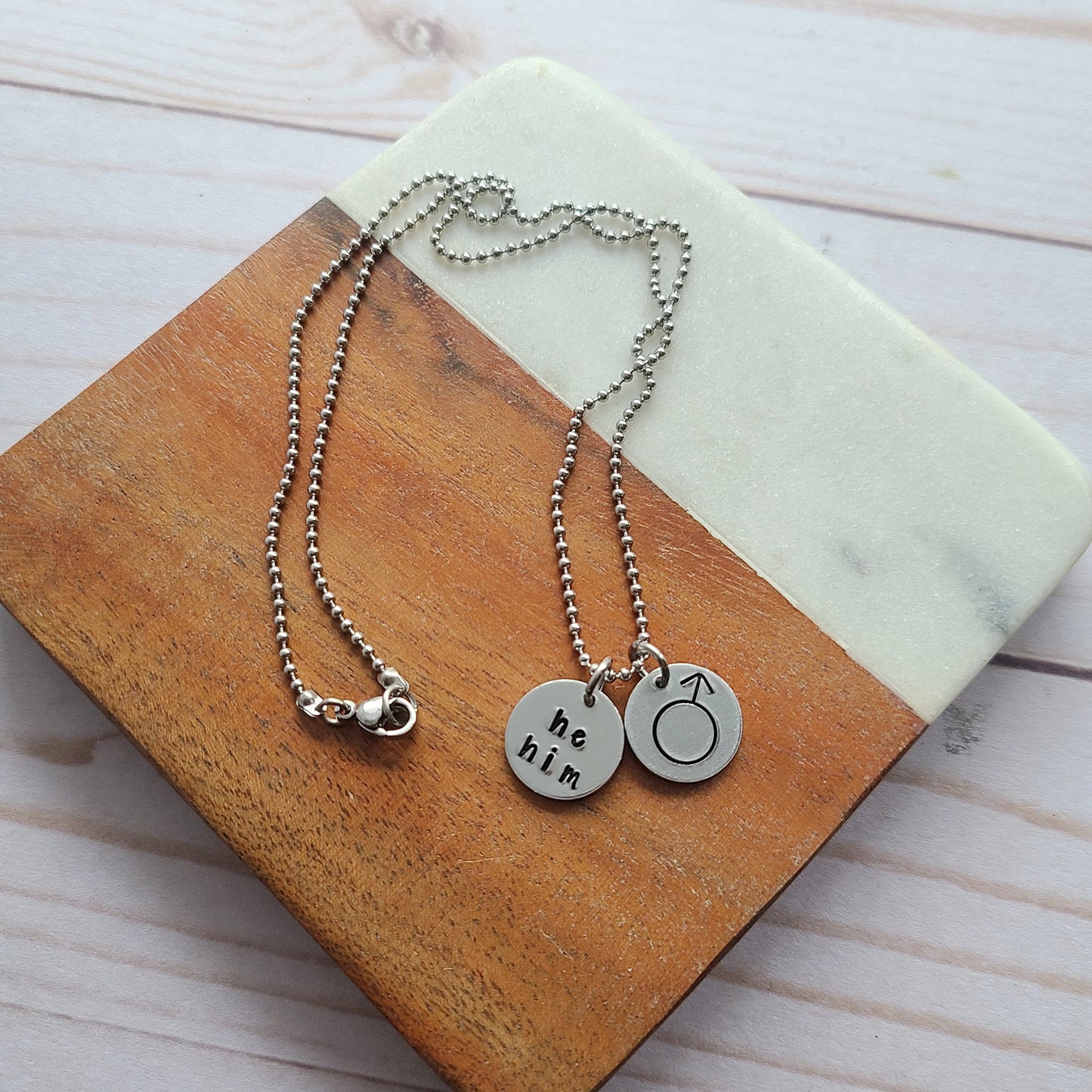 Tiny Disc Pronouns and Gender Symbol Necklace