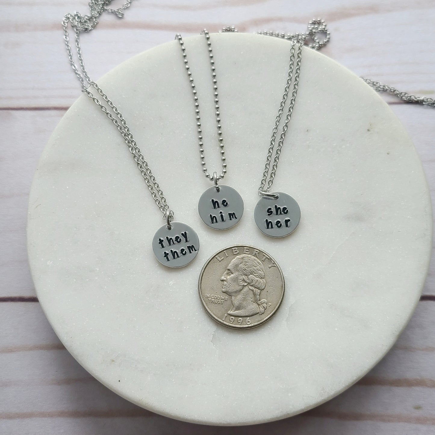 Tiny Disc Pronouns Necklace