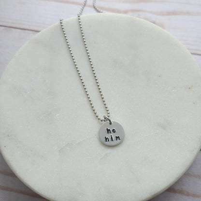 Tiny Disc Pronouns Necklace