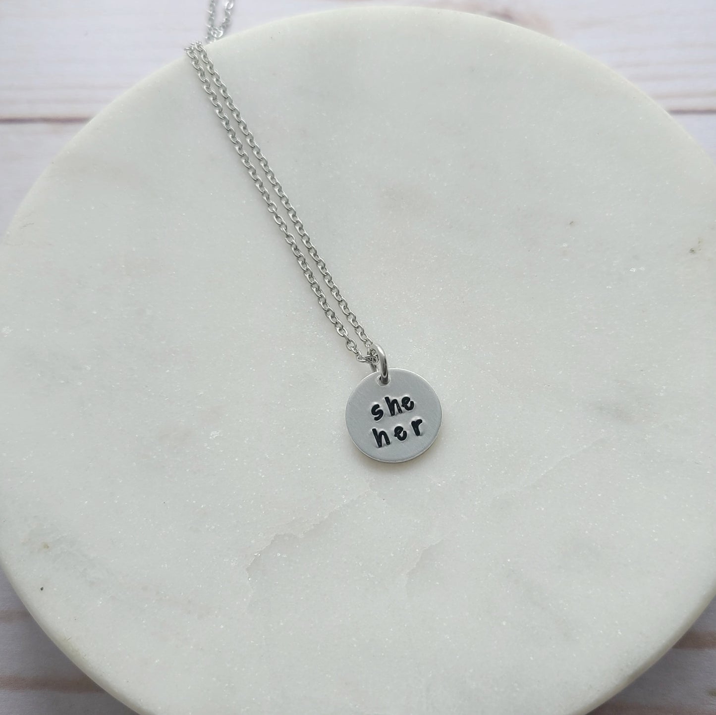 Tiny Disc Pronouns Necklace