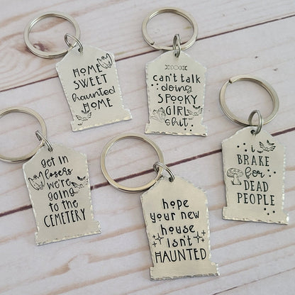 Multiple Options Gravestone Shaped Spooky Halloween Keychains