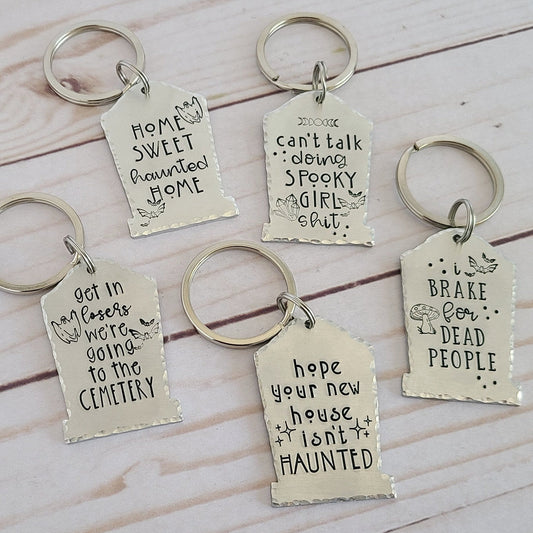 Multiple Options Gravestone Shaped Spooky Halloween Keychains