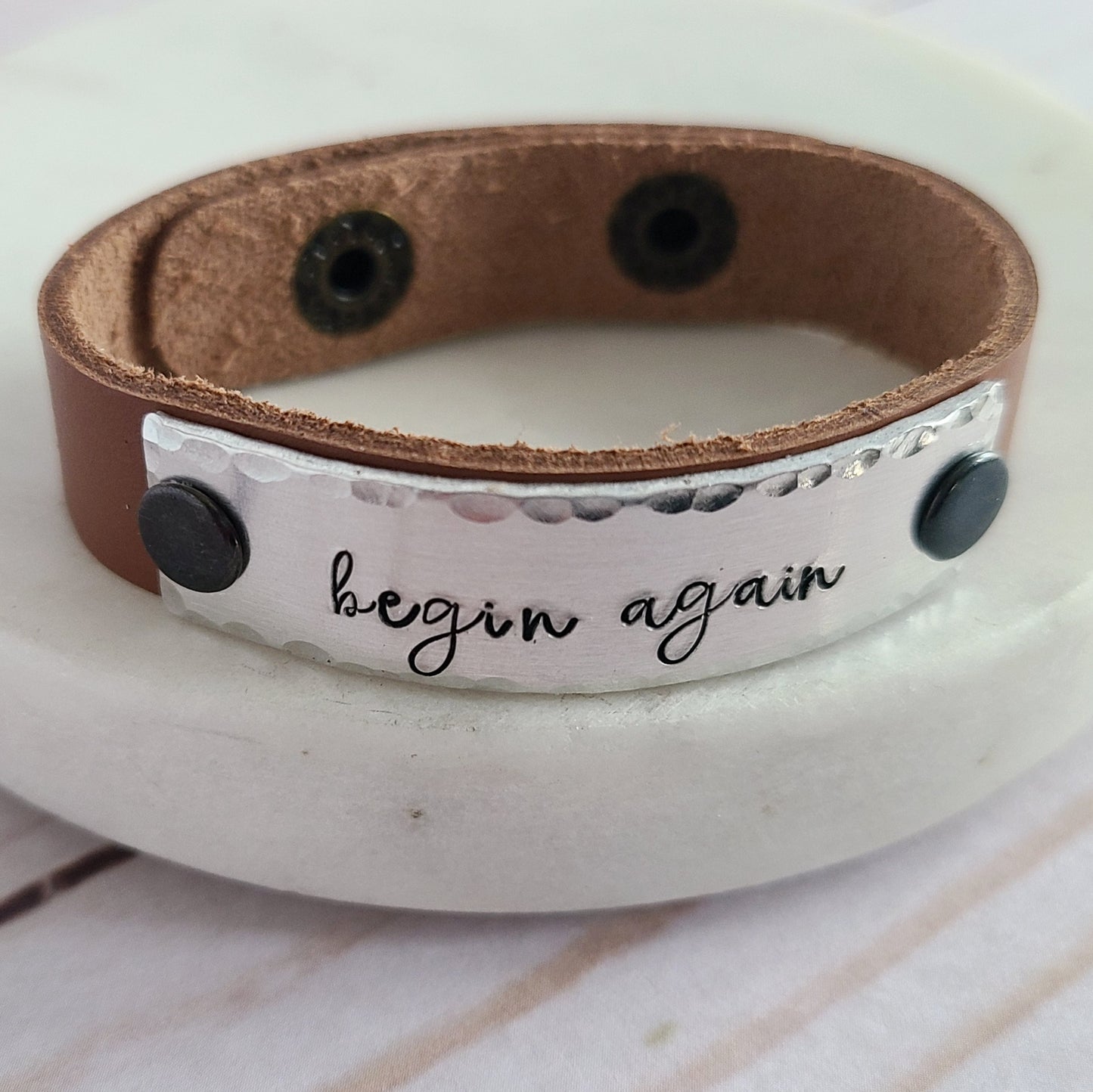 Begin Again Leather Cuff Bracelet - Choose Your Color Leather