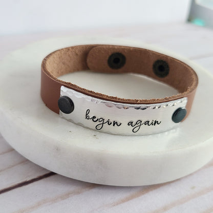 Begin Again Leather Cuff Bracelet - Choose Your Color Leather