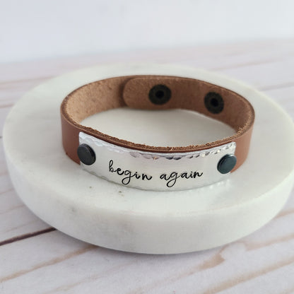 Begin Again Leather Cuff Bracelet - Choose Your Color Leather