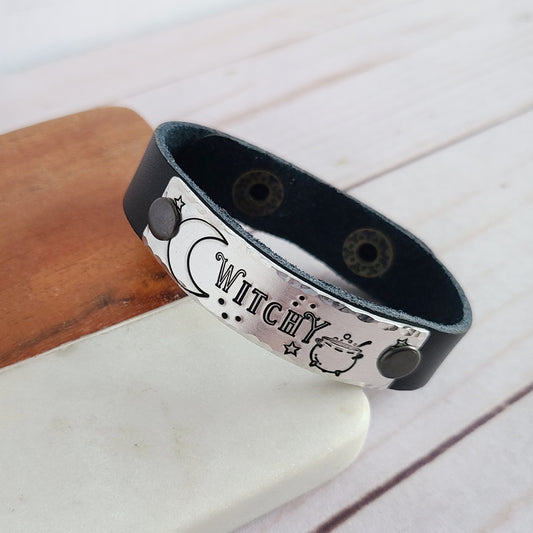 Witchy Leather Cuff Bracelet - Choose Your Color Leather