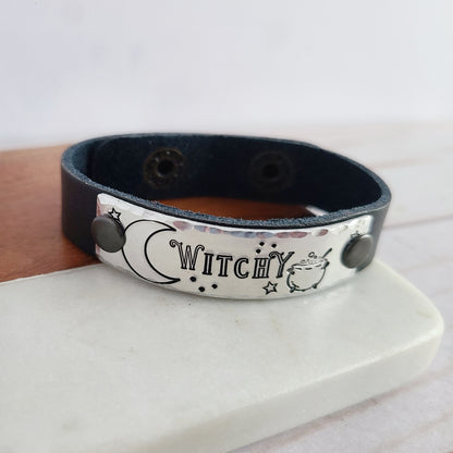 Witchy Leather Cuff Bracelet - Choose Your Color Leather