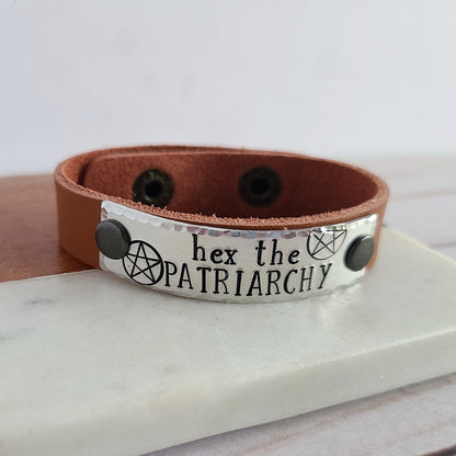 Hex The Patriarchy Leather Cuff Bracelet - Choose Your Color Leather