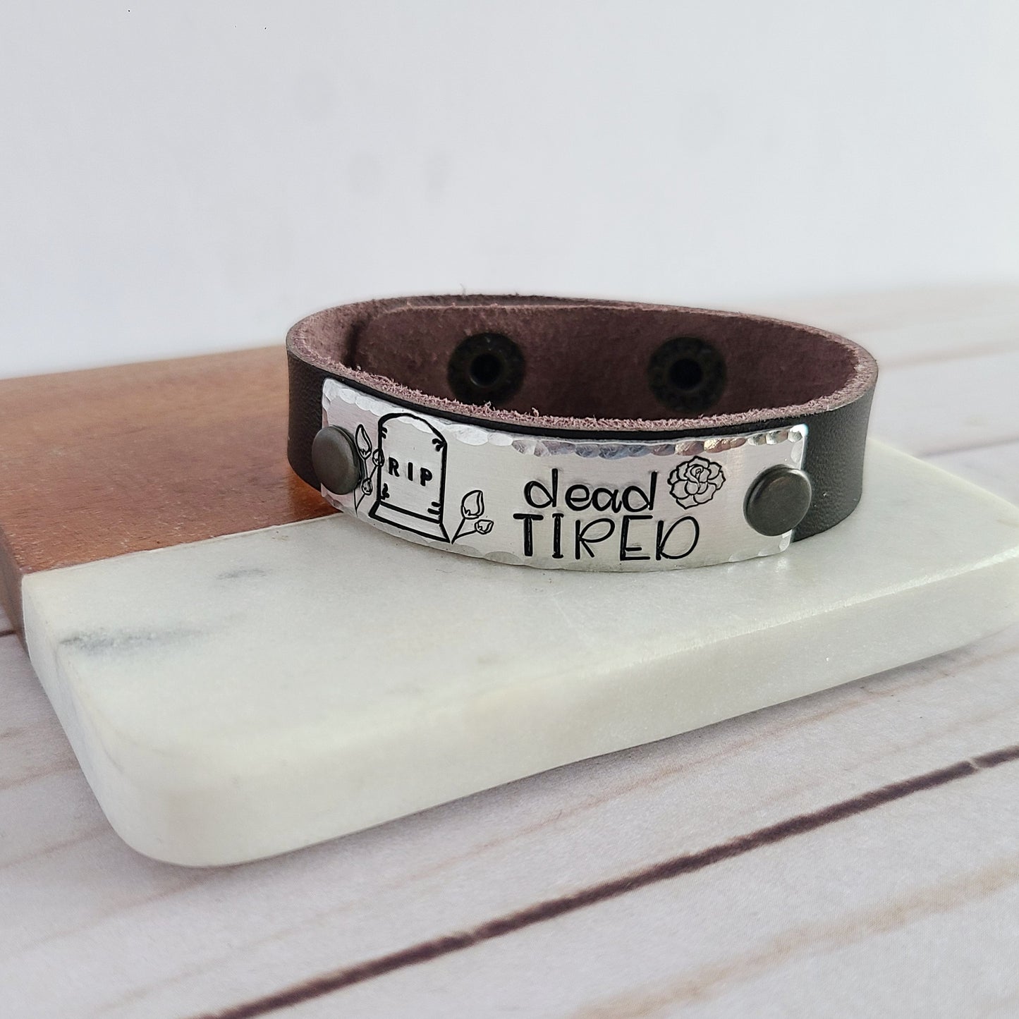 Dead Tired Leather Cuff Bracelet - Choose Your Color Leather