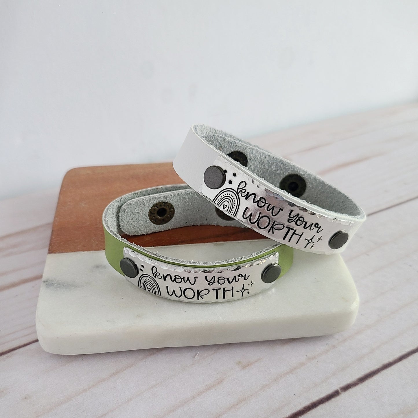 Know Your Worth Leather Cuff Bracelet - Choose Your Color Leather